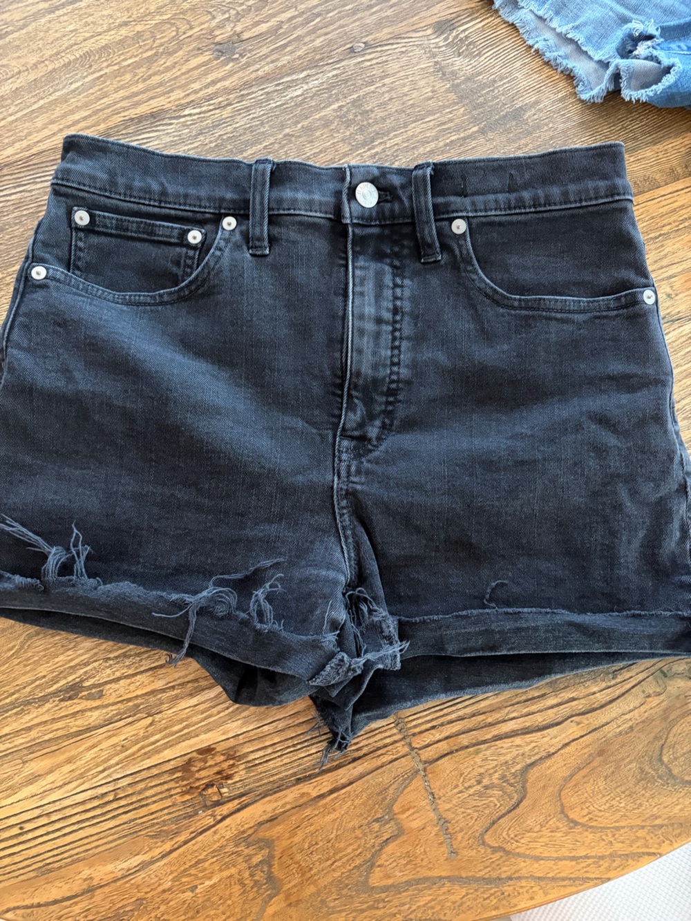 High-Rise Black Denim Frayed Hem Women's Shorts